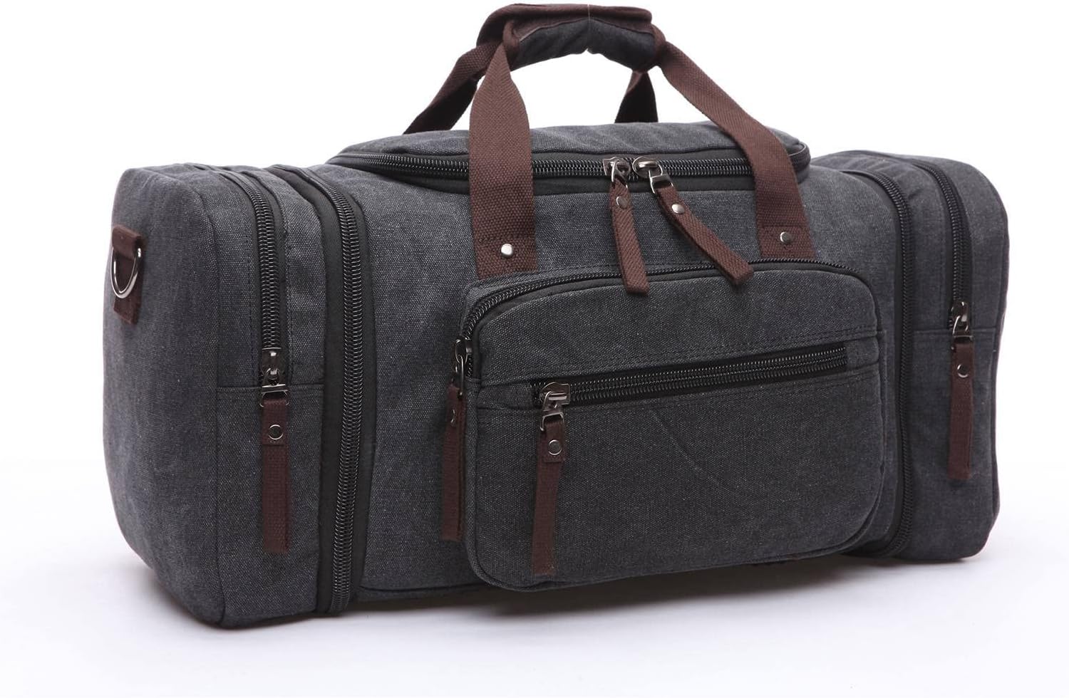 Canvas Duffle Bag for Men Women Travel, Expandable 50L Duffel Overnight Weekend Carry on Bag Black