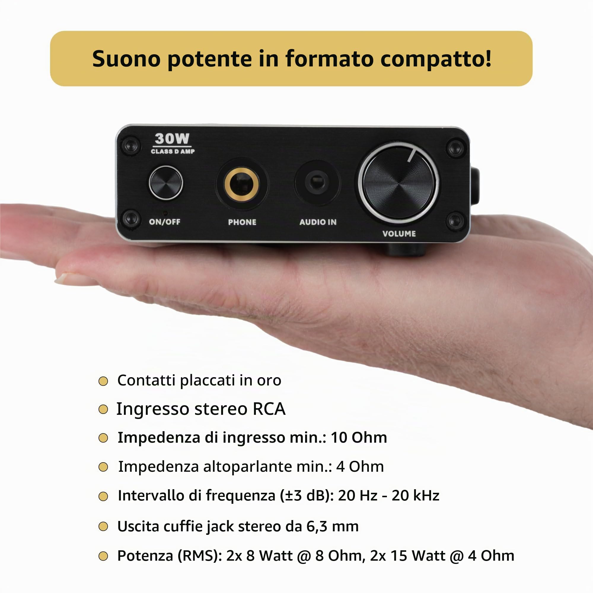 Pronomic MAMP-215 Mini Amplificatore HiFi 30 Watt, Ingresso stereo cinch