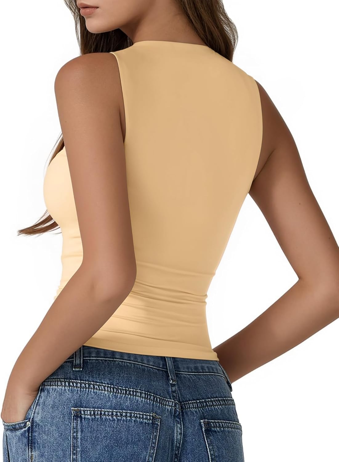 MANGOPOP Tank Top for Women Double Lined Sleeveless Crew Neck Racerback Slim Basic Fitted Summer Shirt - Image 2