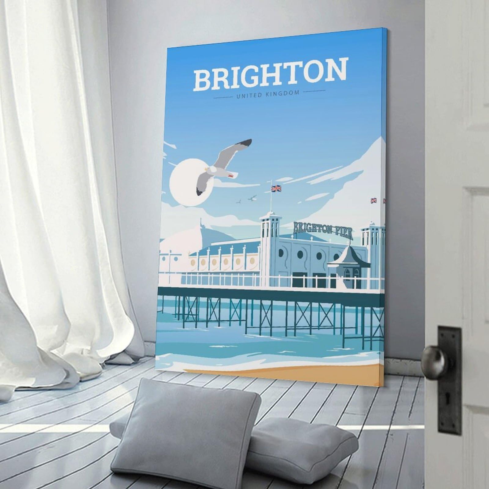 Junmoney Canvas Wall Art Brighton Pier Travel, 24x36inch(60x90cm), for Bedroom, Guest Room Or Reading Nook, Canvas Wall Decor for Personal Spaces