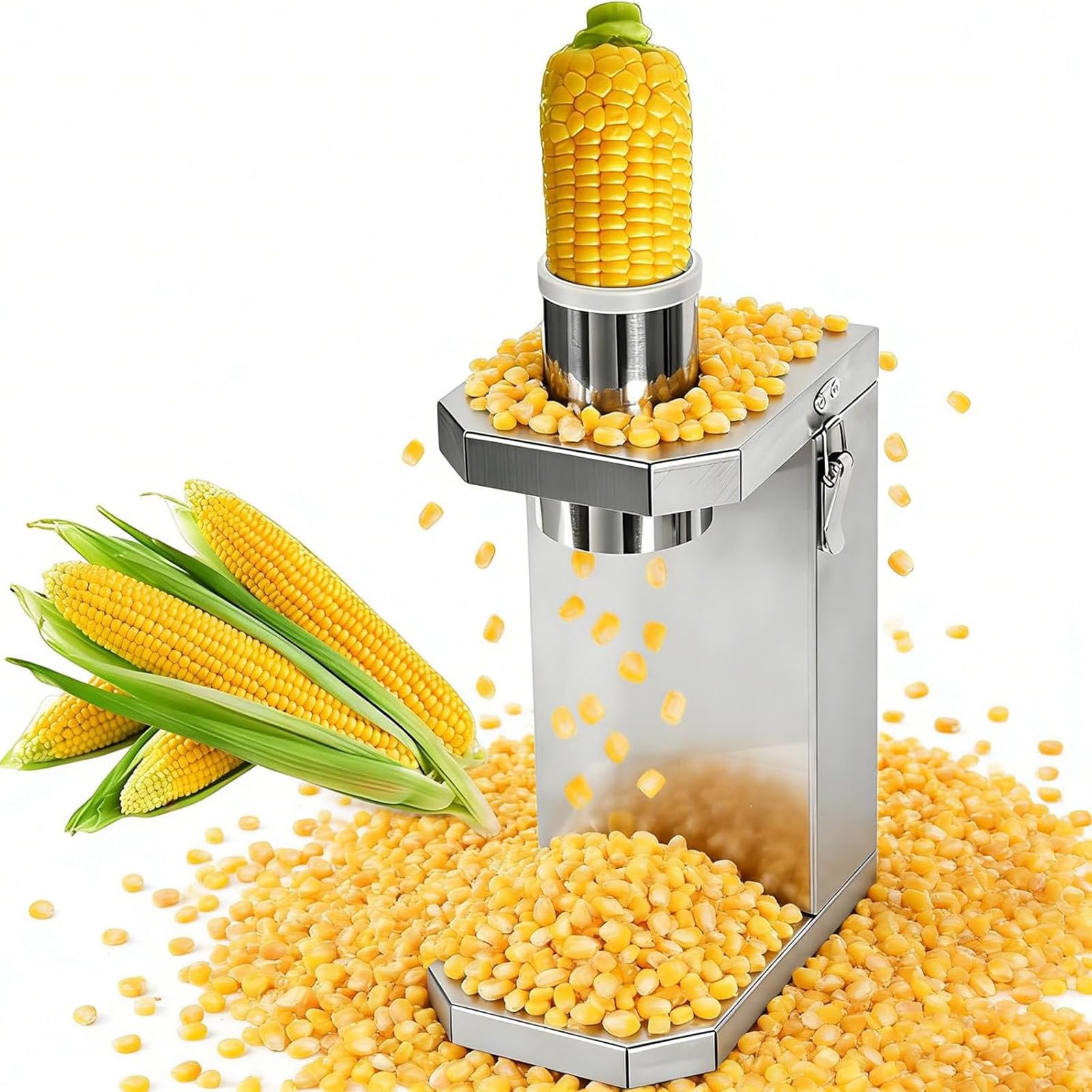 Automatic Corn Sheller for Fresh/Raw Corn, 6.5cm Wide Chute Stainless Steel