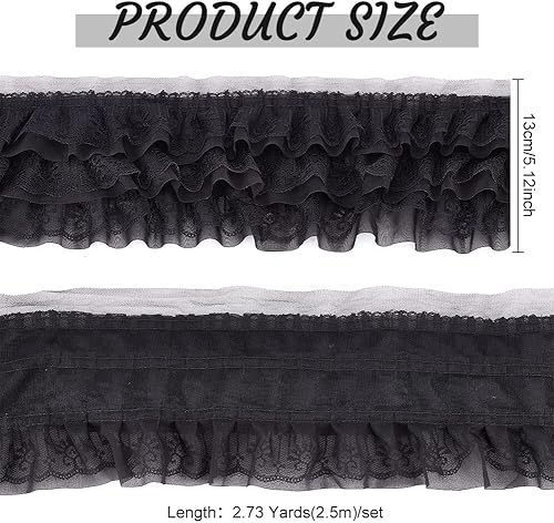 Miniatura 6 de BENECREAT Ribete plisado de encaje con volantes de 3 capas de 2.5 yardas, 3-58 pulgadas de ancho, cinta de gasa para decoración de San Valentín,
