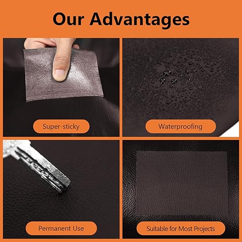 Miniatura 3 de Parche de reparación de cuero autoadhesivo de 9 x 11 pulgadas, 2 unidades, parches de cuero para muebles, kit de reparación de cuero de vinilo para