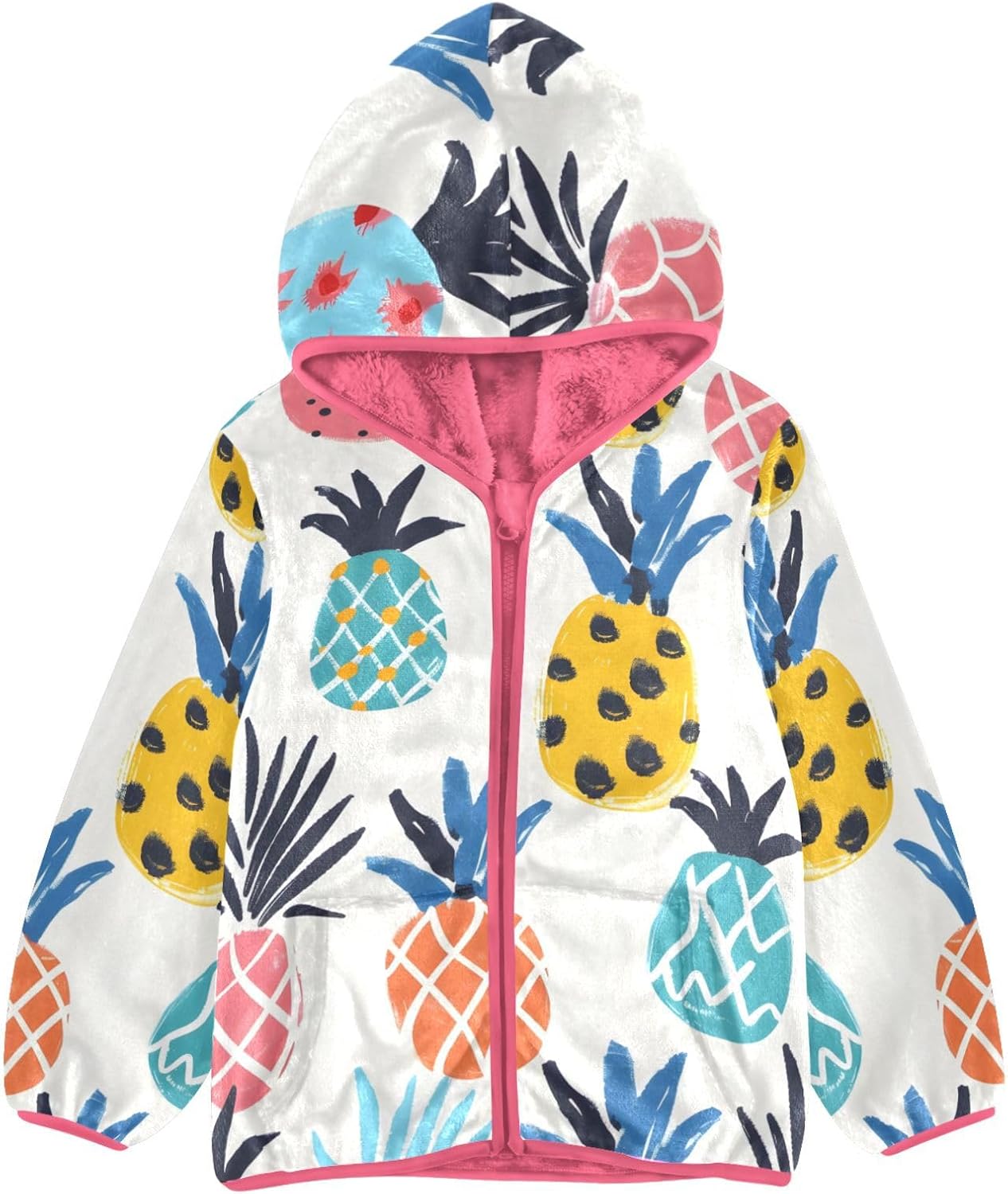 ALAZA Pineapple Hoodie Jacket for Girls Toddler Fleece Zip Up Coat Plush Jacket Long Sleeve Outerwear for 3 Years