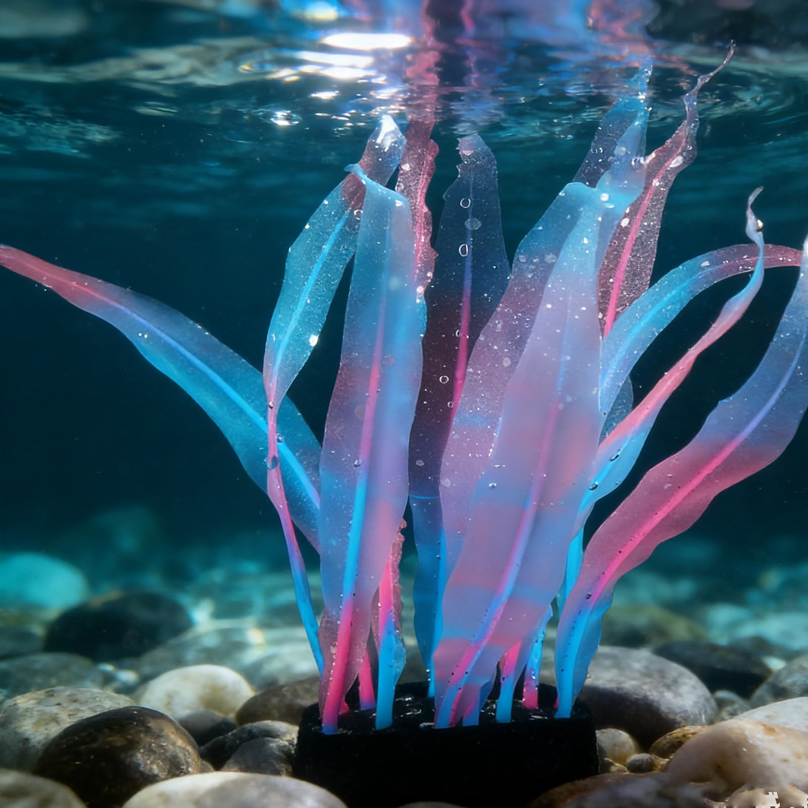sourcing map Aquarium Decoration, 10" Plastic Fish Tank Plants Artificial Silicone Glowing Kelp Aquarium Plants Ornament, (Pink, 1 Pcs), Intended for Tall Fish Tank Decor/Landscaping