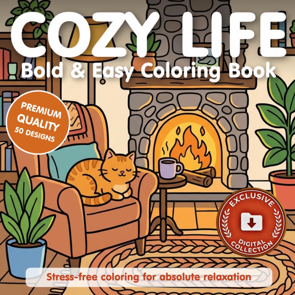 Cozy Life: Bold & Easy Coloring Book: 50 Stress-Relieving Designs for Adults and Seniors (Simple Joys: Bold & Easy Coloring Collection)