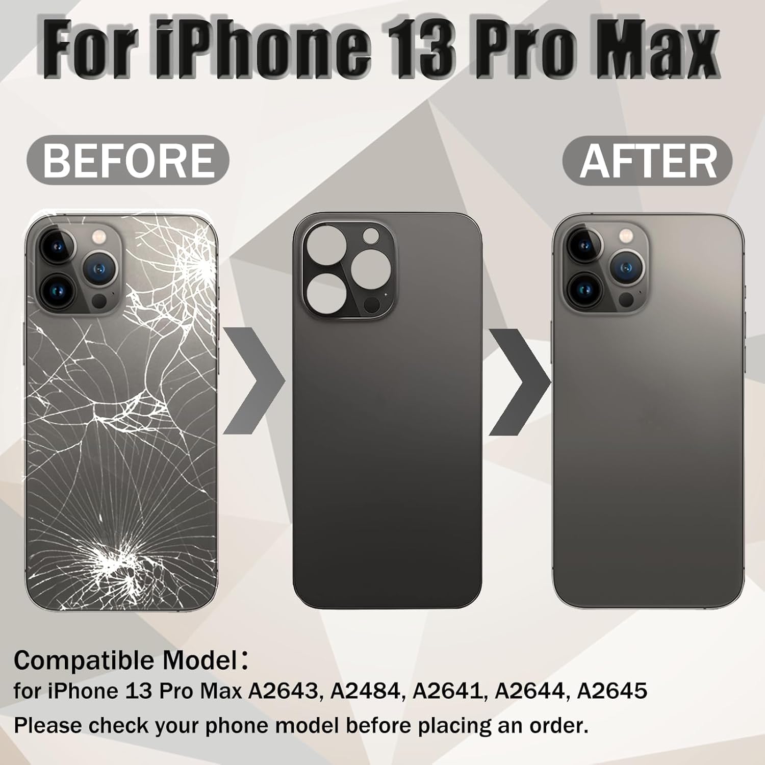 13 Pro Max Vitre arrière de Rechange pour iPhone 13 Pro Max avec kit d'outils de réparation(Graphite)