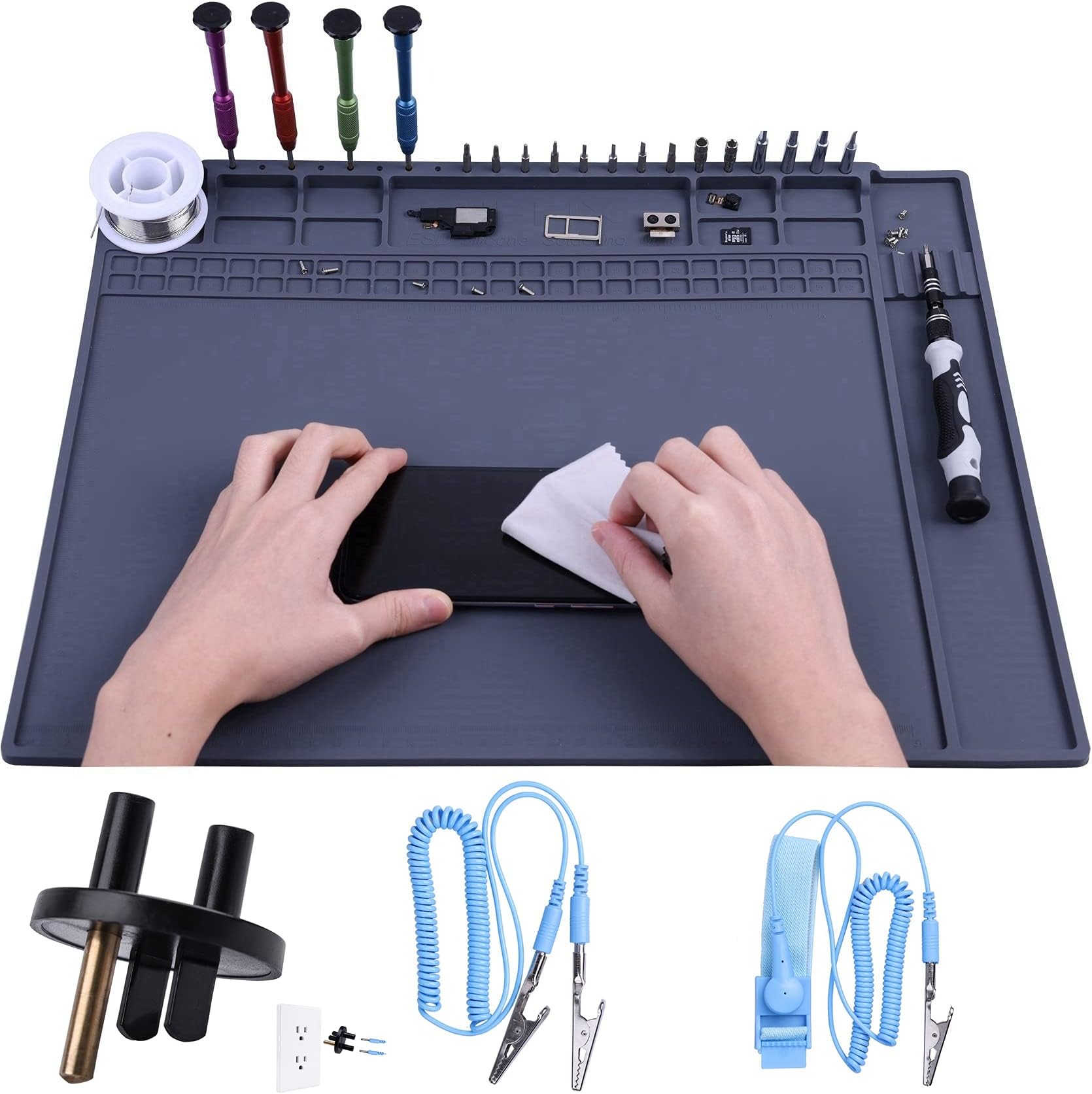 Premium Heat Resistant Anti Static Mat for Computer, Laptop, Cellphone Electronics Repair, HPFIX ESD Safe Soldering Mat for for BGA and Gun Soldering Iron, Workbench (17.7" x 13.6")