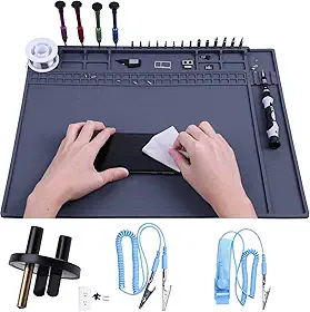Tapete antiestático premium resistente ao calor para computador, laptop, reparo de eletrônicos de celular, tapete de solda seguro HPFIX ESD para BGA e ferro de solda de armas, bancada (45 cm x 34,5