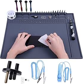 Tapete antiestático premium resistente ao calor para computador, laptop, reparo de eletrônicos de celular, tapete de solda seguro HPFIX ESD para BGA e ferro de solda de armas, bancada (45 cm x 34,5