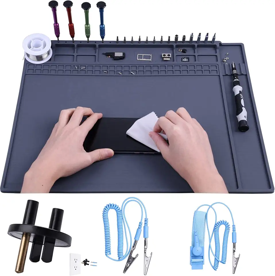 Tapete antiestático premium resistente ao calor para computador, laptop, reparo de eletrônicos de celular, tapete de solda seguro HPFIX ESD para BGA e ferro de solda de armas, bancada (45 cm x 34,5