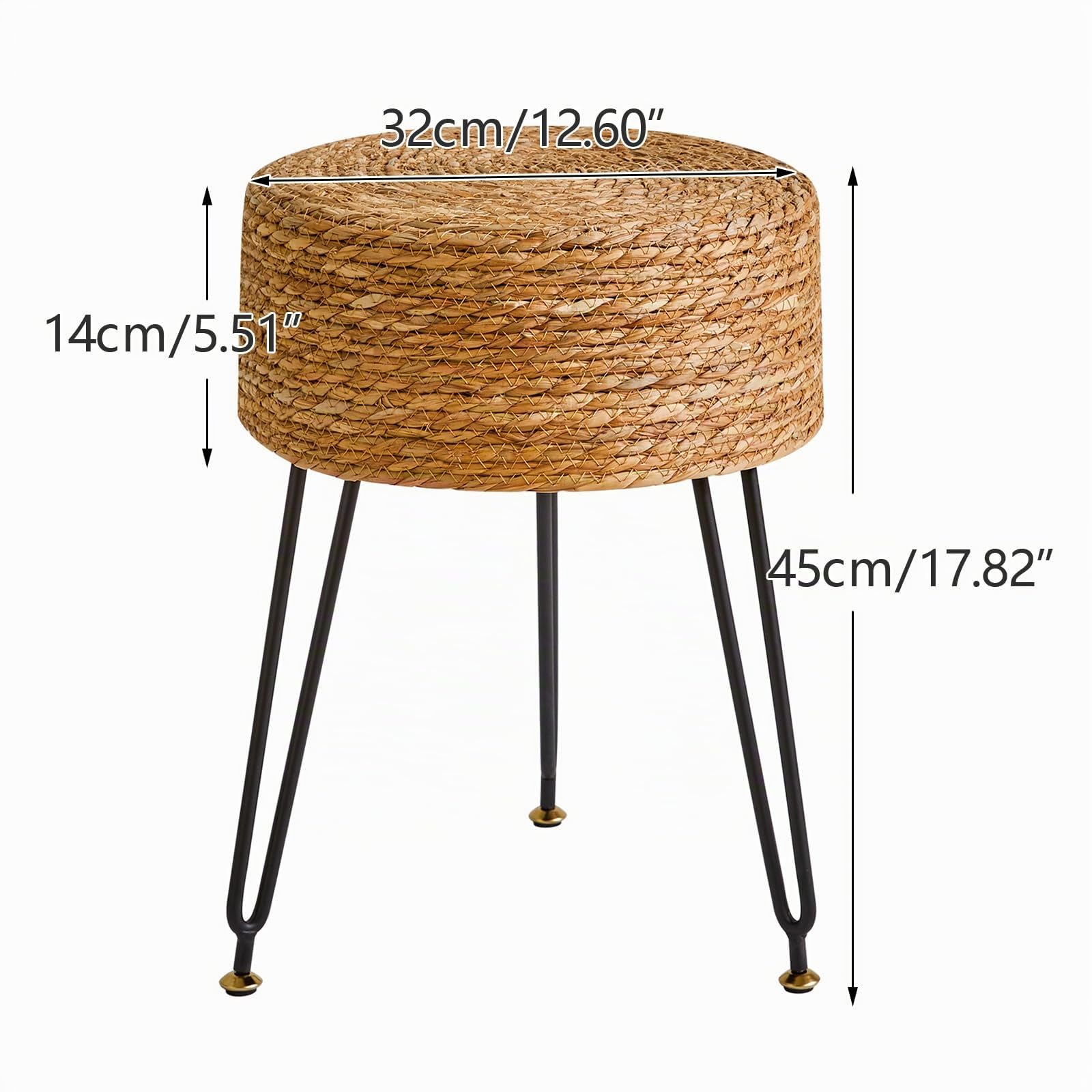YMYNY Pouf Sgabello Ottomane, Ottomano Poggiapiedi con Gambe in Metall, Sgabello in Seagrass Natura, Seduta Moderna per Soggiorno Camera da Letto Ingresso, 32 × 32 × 45CM, Colore Naturale HBD029N