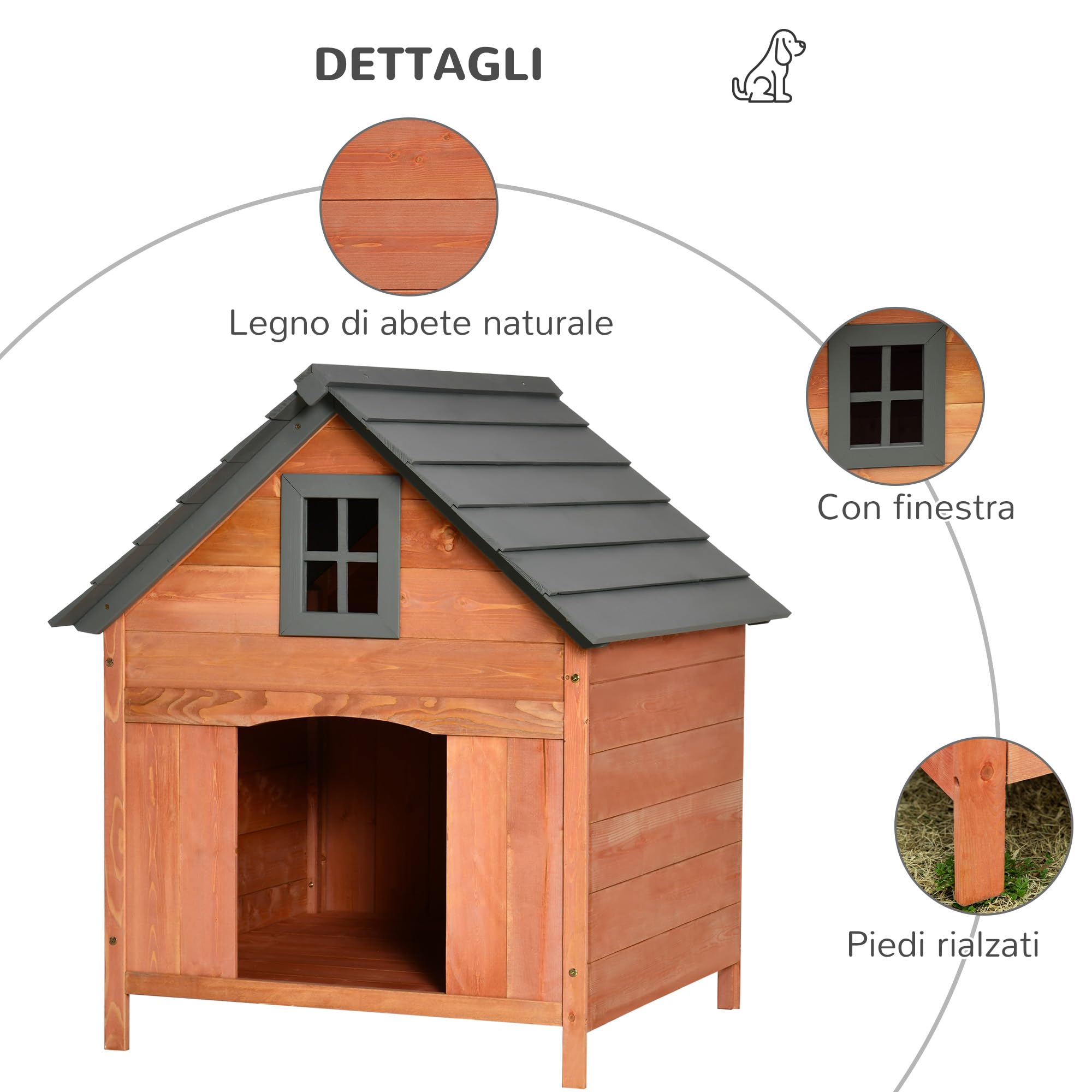 Casetta Rialzata per Cani fino a 30 kg, Cuccia per in Legno (81.3x91.5x98.5 cm) | Cuccia per Cani Gatti, da Esterno, in Legno di Abete