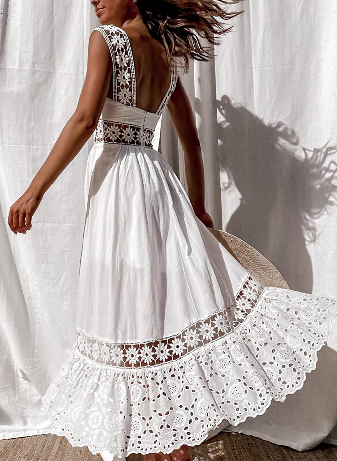 Long Sleeve Casual Flowy White Dress DBFBDTU Women Sundresses Sleeveless  Solid Boho Strap Dress Black At