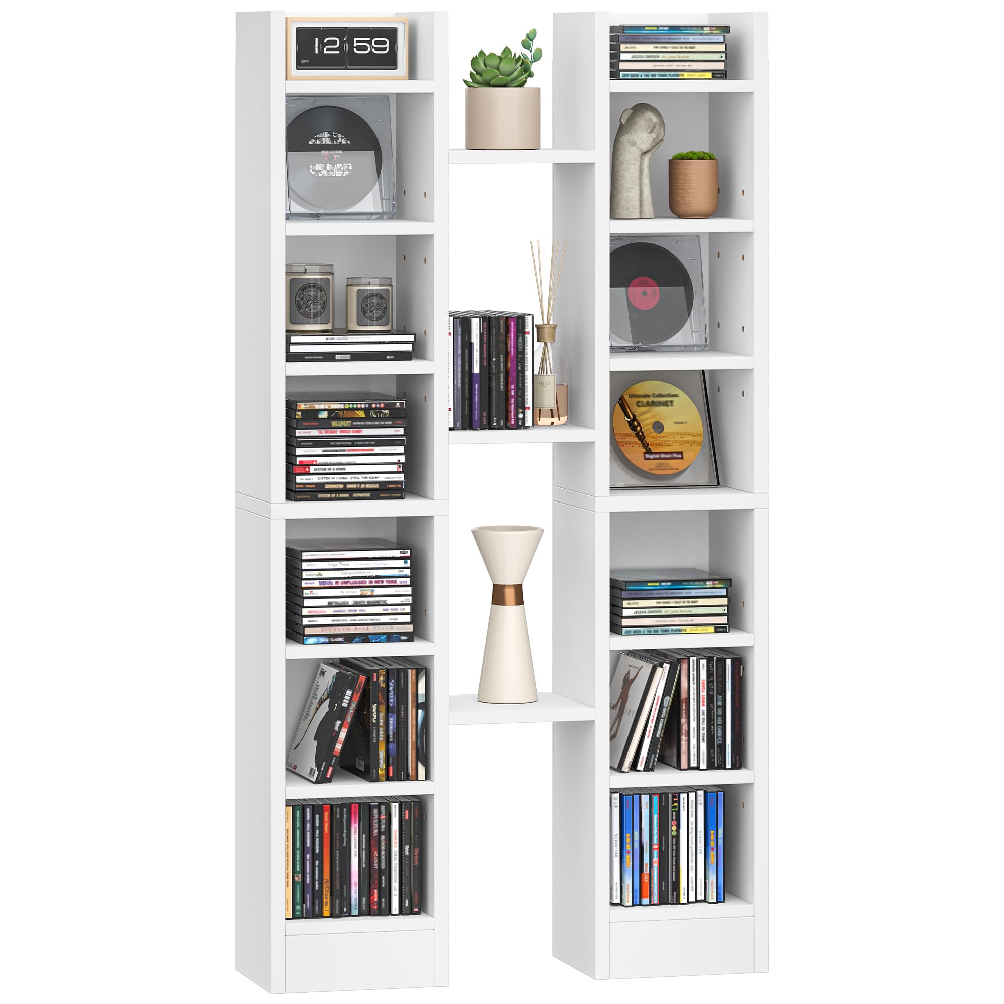 Hzuaneri Porta CD DVD a Colonna, 272 CD, 14 Ripiani Regolabili, Supporto di Archiviazione, 17 x 20 x 213 cm, Mobile Libreria Alto Salvaspazio per Soggiorno, Studio, Bianco CR21403XV1