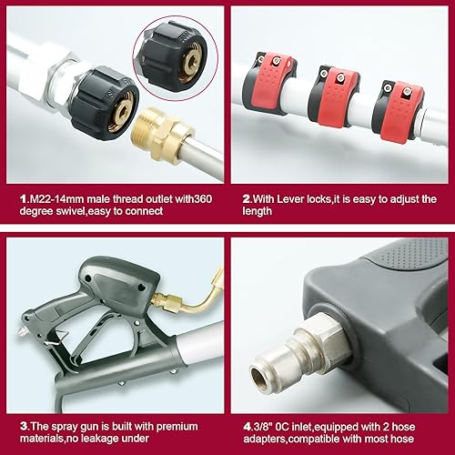 Miniatura 4 de Varita telescópica para lavadora a presión de 24 pies con varilla de extensión para lavadora a presión, cabezal de cepillo, accesorio de limpiador