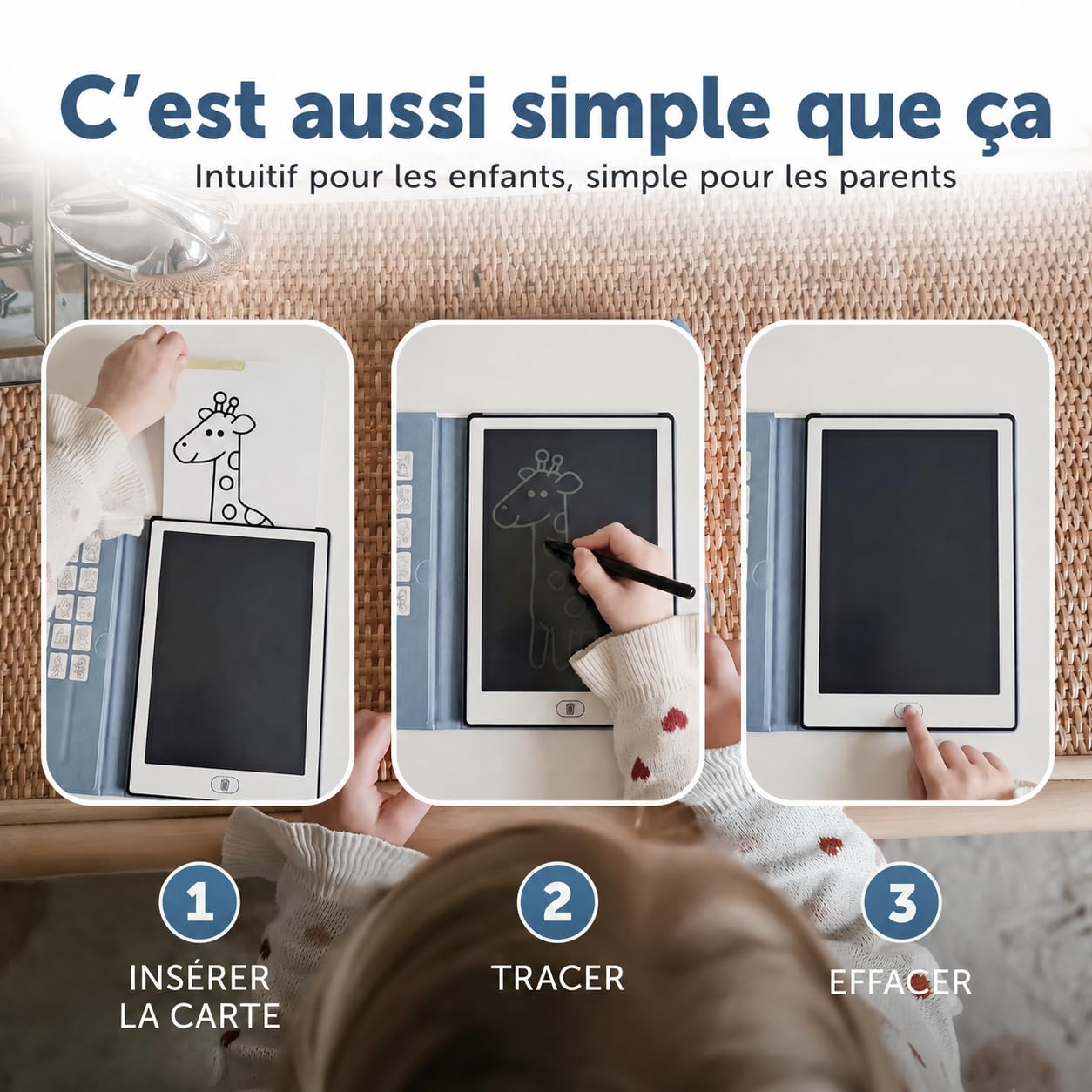 Zazu Fun Tablette à Dessin LCD pour Enfants - 8,5 Pouces Tablette de Dessin avec 40 Cartes de Modèle & Stylo, Fonction d'Effacement & Bouton de Verrouillage - Jouet Éducatif Créatif pour Maison
