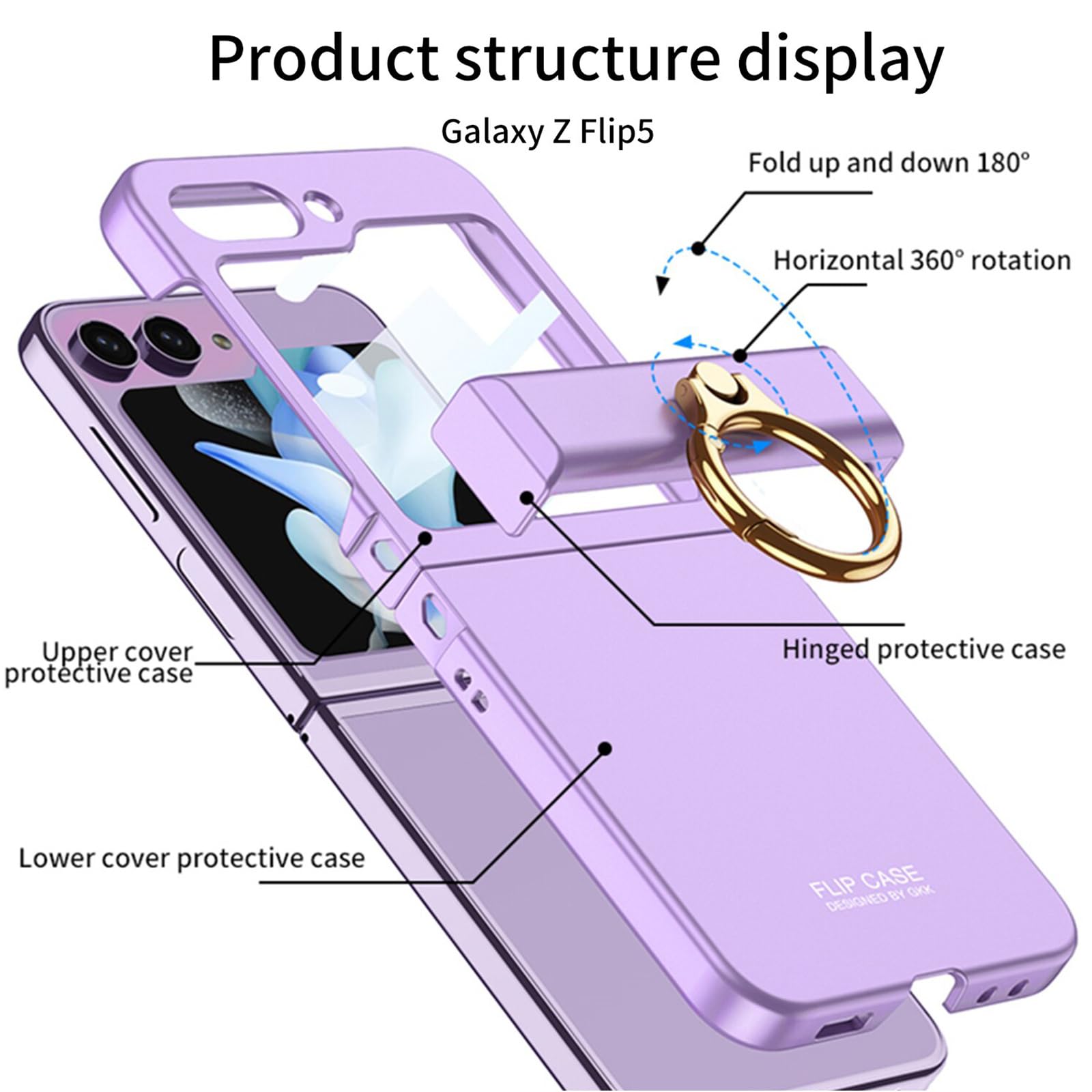 Coque pour Samsung Galaxy Z Flip 5, Compatible avec MagSafe Charnière Protection Full Body Slim Fit Hard PC Matte Anti-Ddrop Case avec Ring Holder Camera Film de Protection