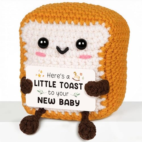 CheriGift New Mum Dad Parents Gifts - Handmade Crochet Toast Congratulation Baby Ornament Keepsake - Ideal for Gender Reveal, Baby Announcement, New Mum Newborn Hamper, Postpartum Gifts