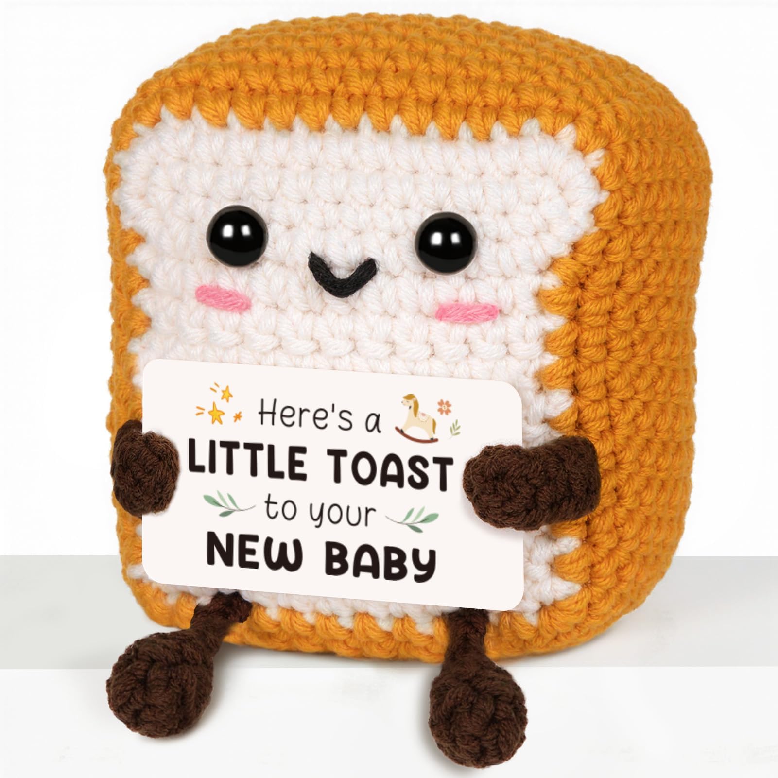 CheriGift New Mum Dad Parents Gifts - Handmade Crochet Toast Congratulation Baby Ornament Keepsake - Ideal for Gender Reveal, Baby Announcement, New Mum Newborn Hamper, Postpartum Gifts