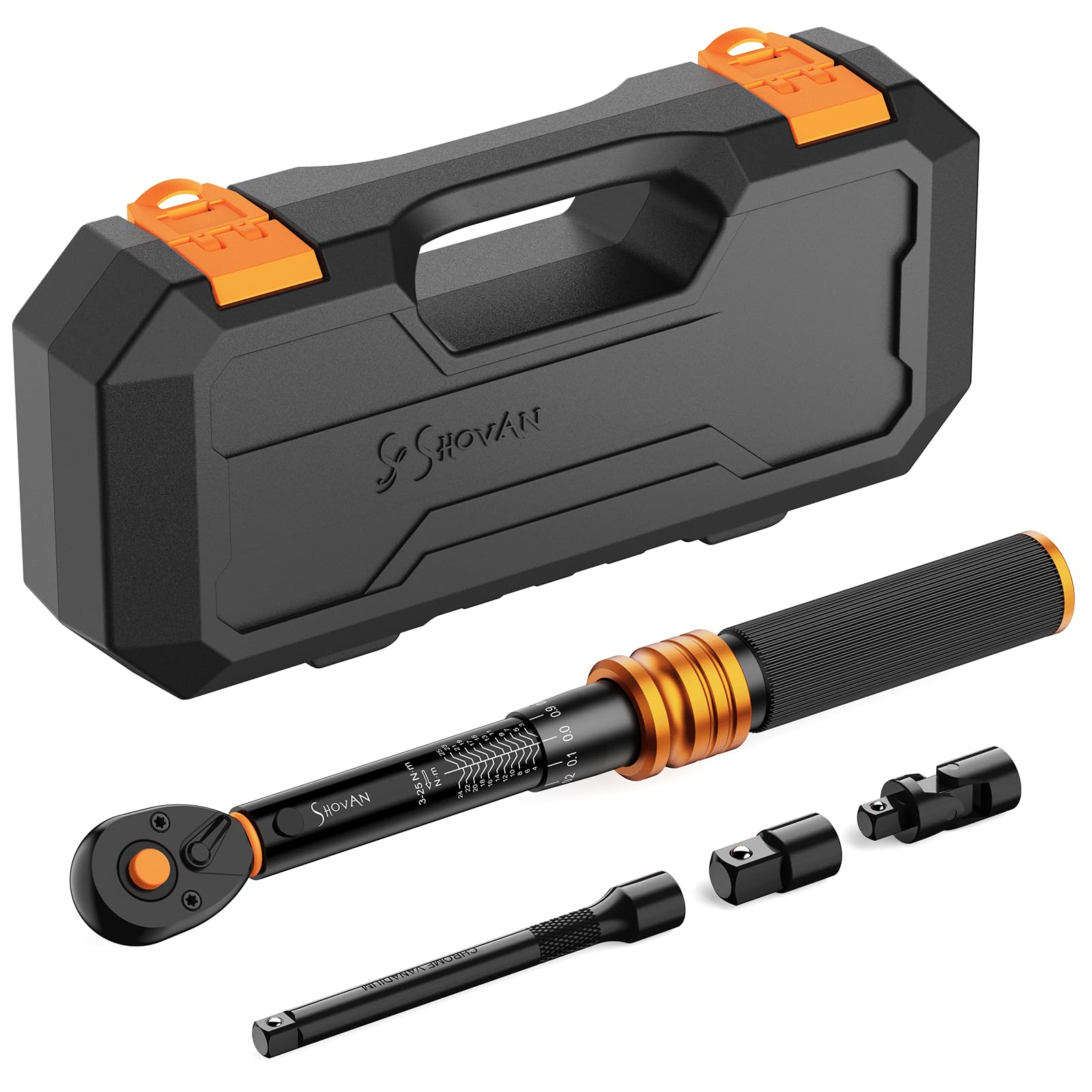 ss shovan Torque Wrench Bicycle 1/4 Inch, 3-25 Nm, Double Scale, 4-Piece Torque Wrench Small with 100 mm Extension Rod, 1/4-3/8 Inch Adapter, Universal Joint
