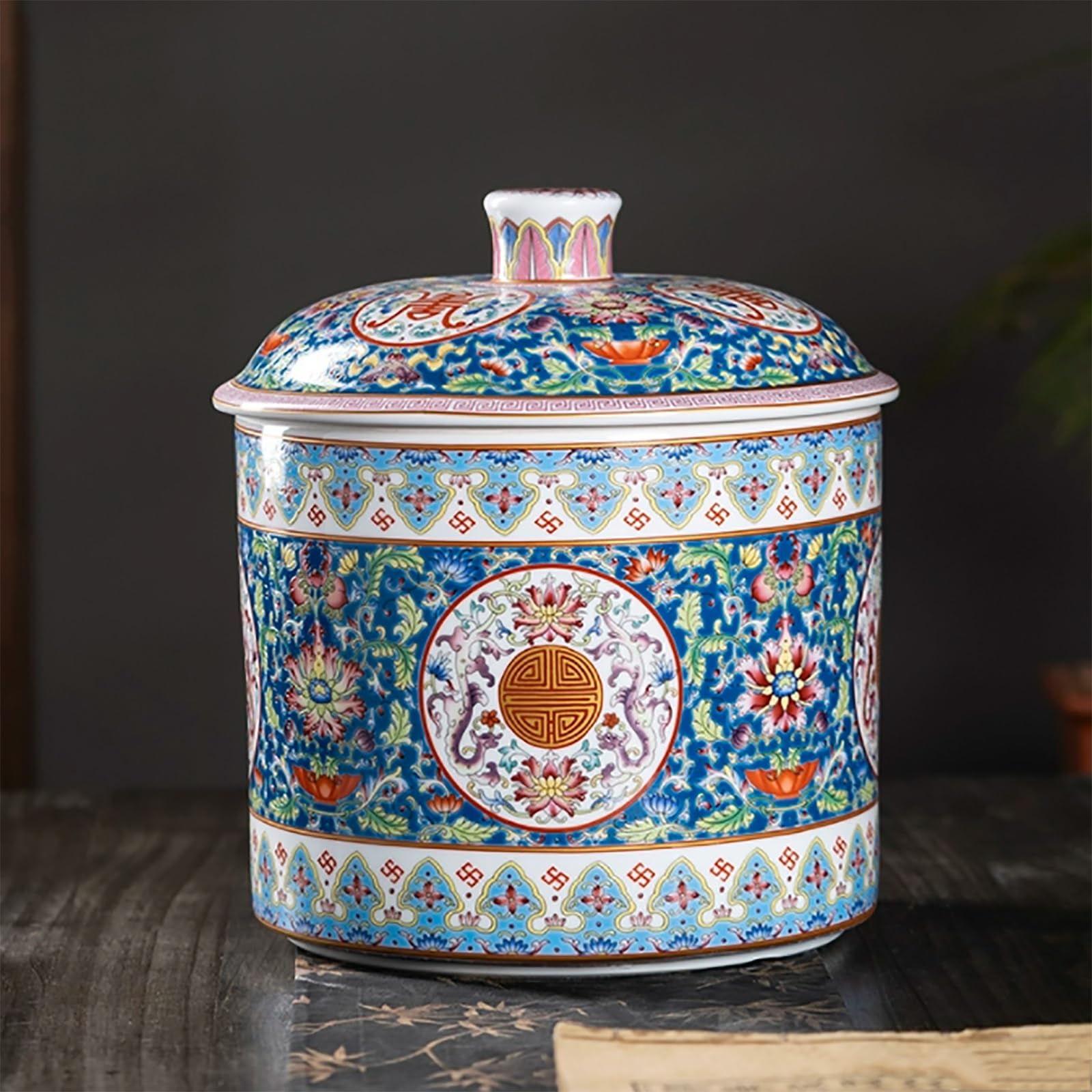 MESCXTY Ceramic Rice Storage Container Jar Bucket with Lid Grain Dispense for Flour Rice(B)