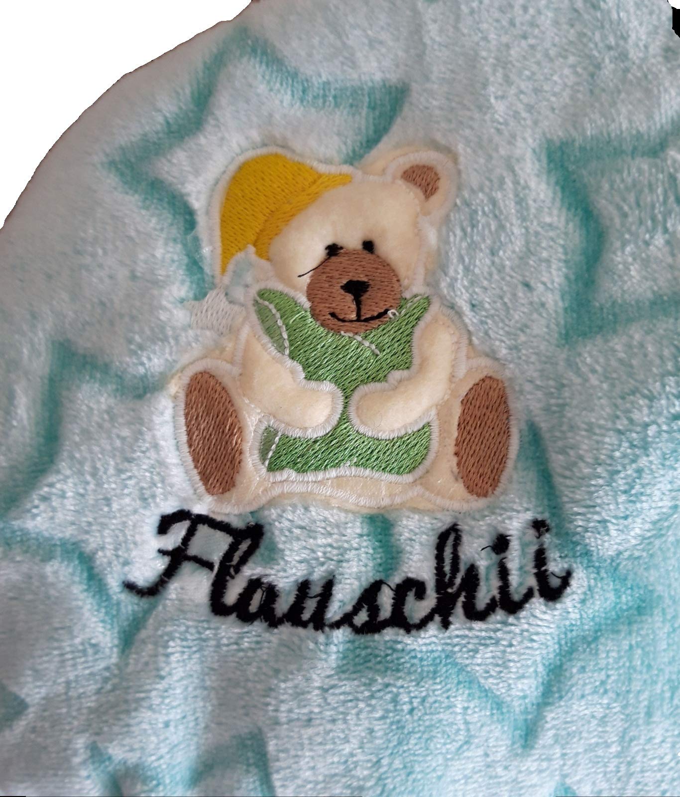 Original handgemachte Stillkissen XXL und Mini Stillkissen (für unterwegs) Set von Flauschii Wellness Fleece Schwangerschaftskissen Logo leuchtet im Dunkeln Bezug ultra weich (Mint mit Sternen)