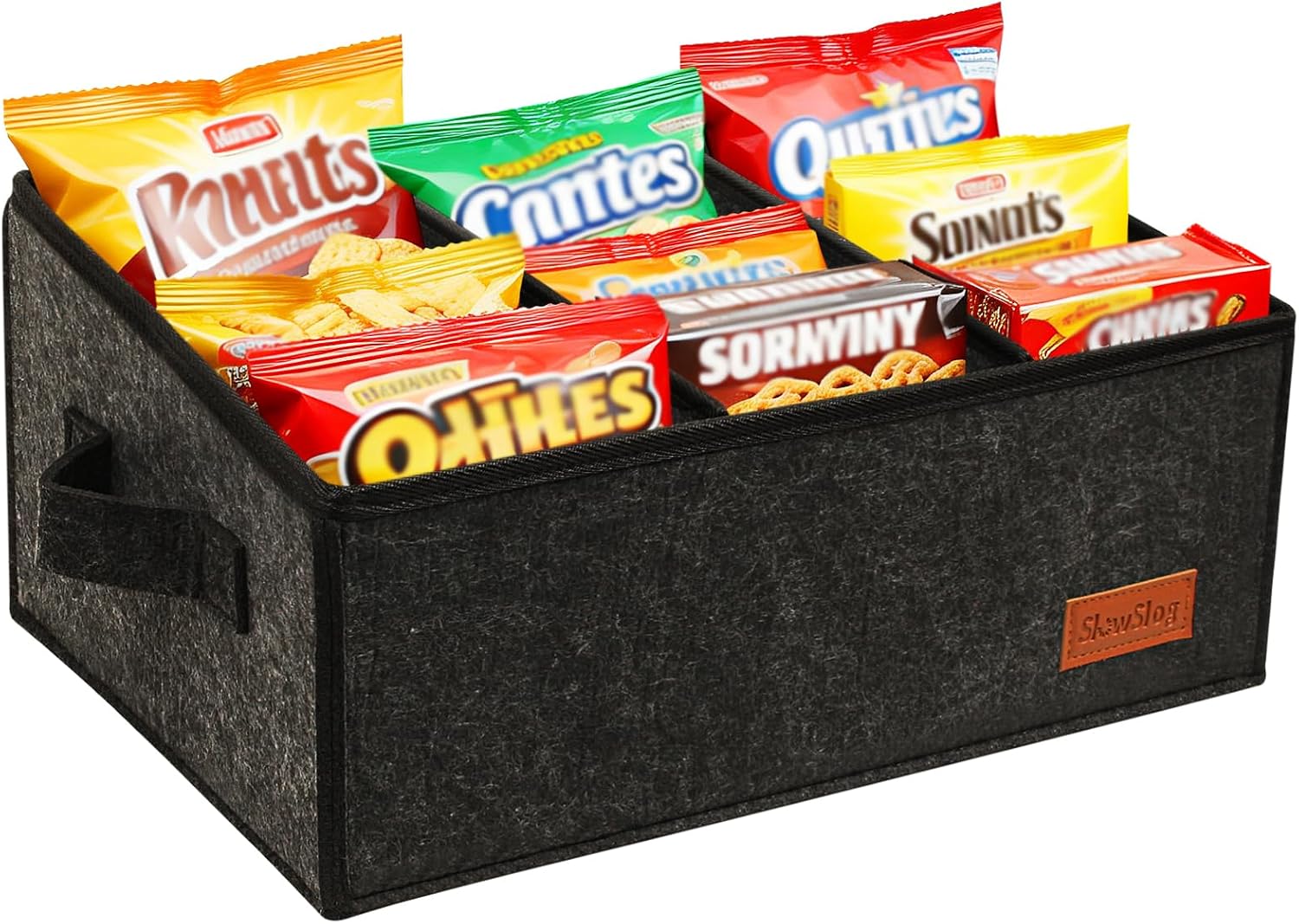 Snack Basket Organizer for Countertop, 6 Compartment Snack Bar Station
