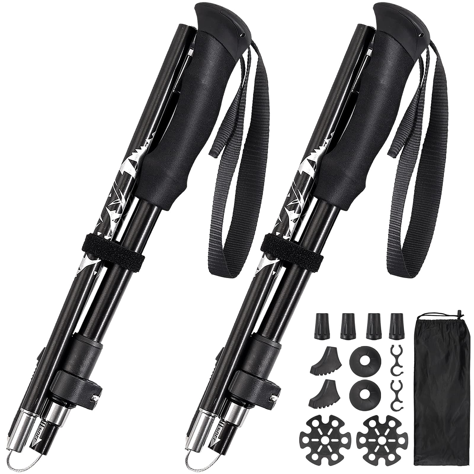 Collapsible Hiking Pole , Anbte Aluminum 7075 Trekking Poles Hiking Sticks Walking Sticks with Quick Lock System, Folding, Anti-Shock, Telescopic, Ultralight for Camping Men Women Seniors Balance