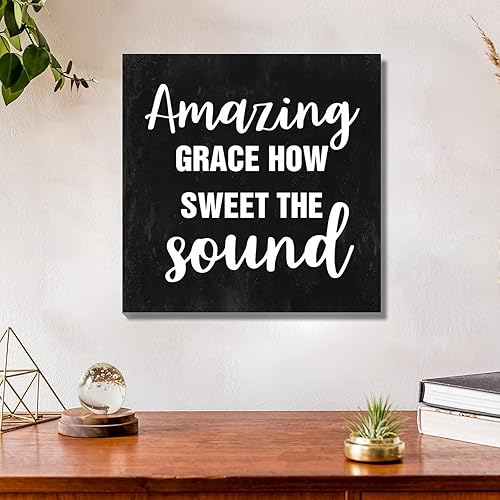 Miniatura 4 de Canvas Prints Amazing Grace How Sweet The Sound Retro Painting On Canvas Artwork Prints Ready to Hang Motivational Quote Art Wall Decor for Living