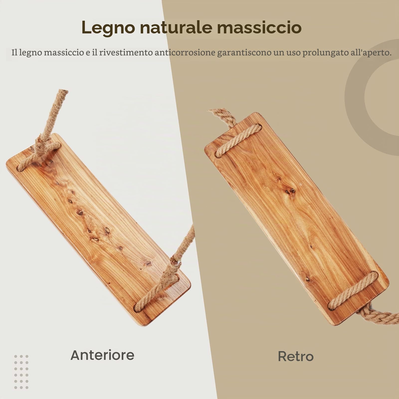 Altalena in legno per albero, capacità di carico 227 kg, altalena in legno per adulti e bambini, altezza regolabile, altalena sospesa impermeabile per interni, esterni, cortile, giardino, parco giochi