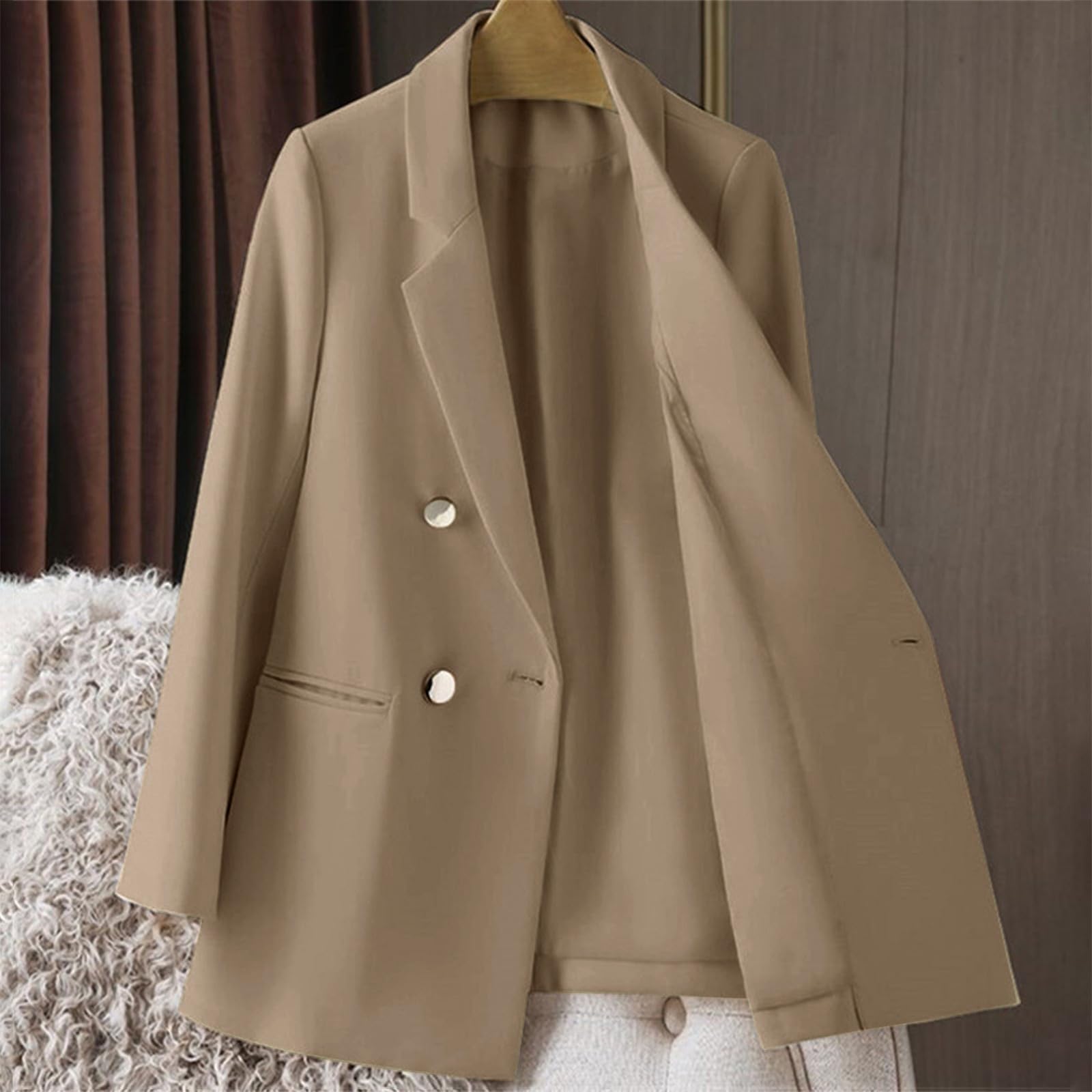 Blazer - Chaqueta de traje, elegante, con frente abierto, para trabajo, oficina, entretiempo, negocios, cuello de solapa, chaqueta larga, chaqueta cómoda, chaqueta para el tiempo libre, monocolor