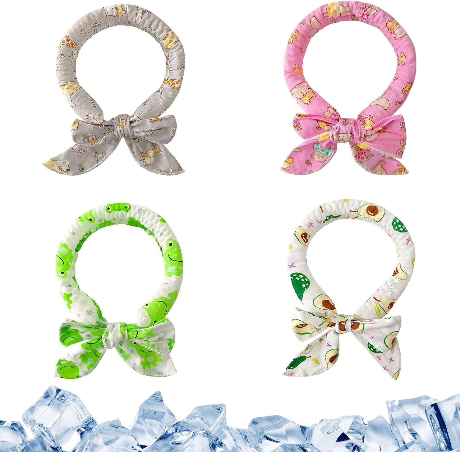 Dog Cooling Bandana - 4 Pack Summer Dog Instant Cooling Collars, Tie for Adjustable Pet Ice Collars for Small Medium Pets (Style1, One size)