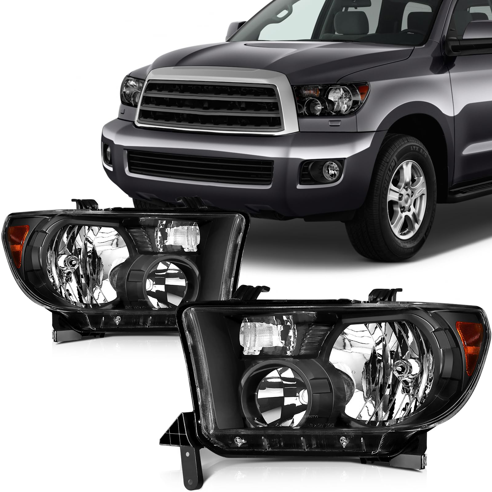 SCITOO Headlight Assembly Fit 2014-2021 For Toyota 4Runner Black Housing Amber Reflector Pair Headlights 81170-35571 — view 80