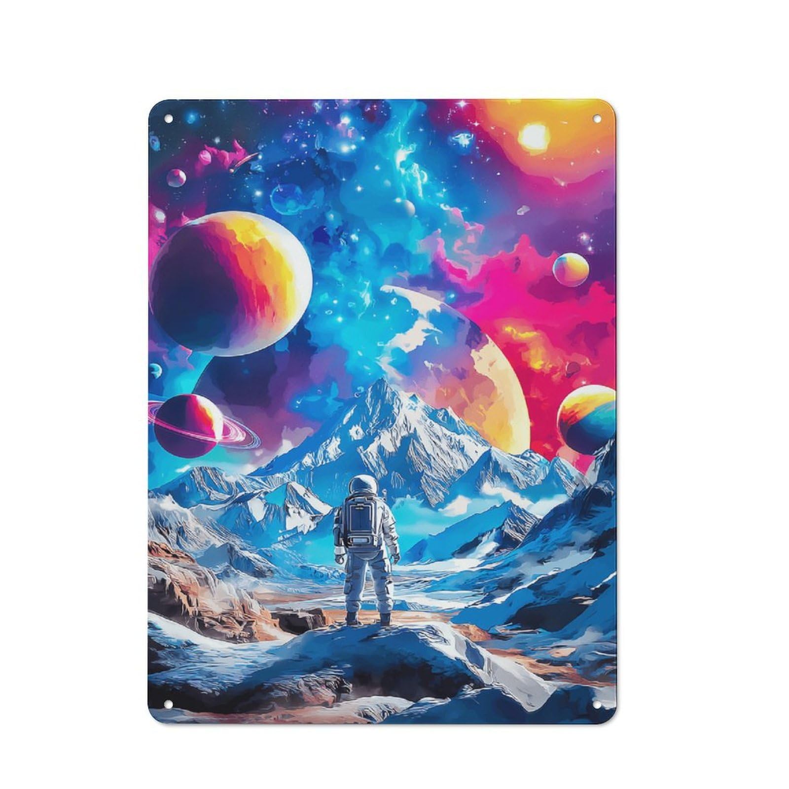 Junmoney Astronaut In Colorful Space Metal Wall Plaque With Design 40X30cm, Classic Retro Room Decor For Kitchen, Hallway, Bar Or Small Cafe