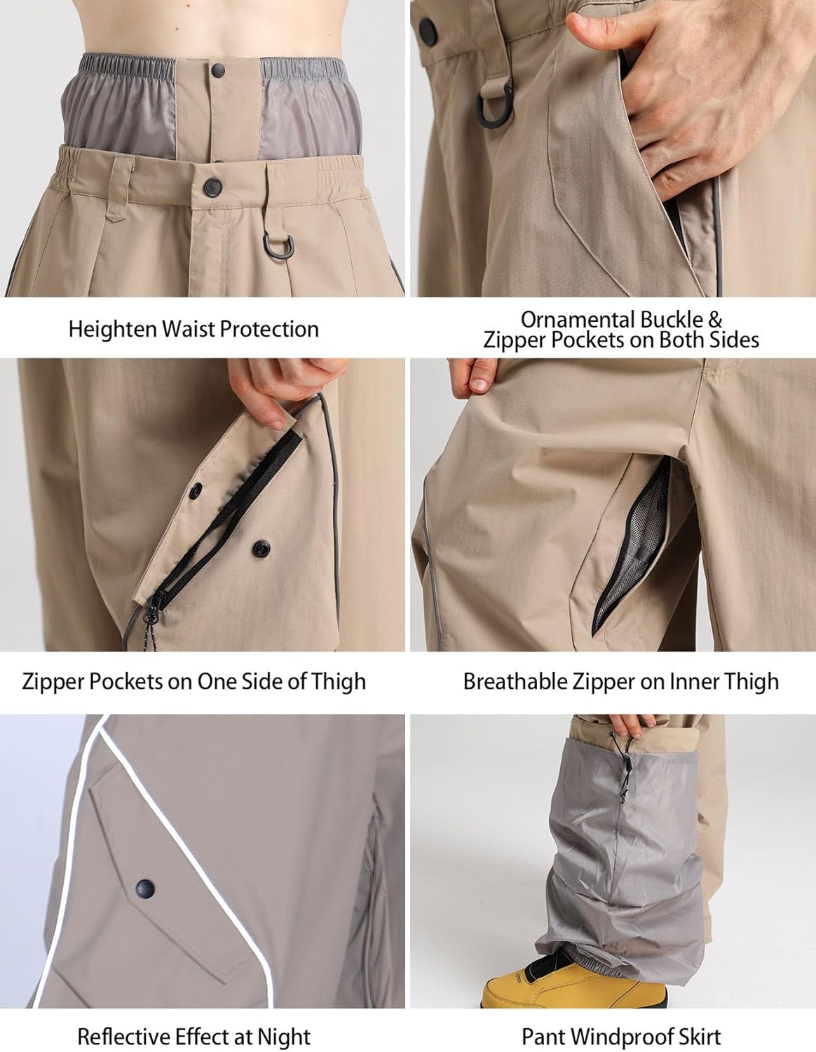 GSOU SNOW Men’s Snowboard Pants Waterproof Women Baggy Ski Pants Reflective Stripe Insulated Winter Snow Pants - Image 5