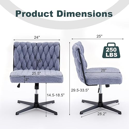 Miniatura 2 de Silla giratoria sin brazos para oficina en casa, patas cruzadas, sin ruedas, asiento ancho de terciopelo tejido, respaldo medio, silla estética para