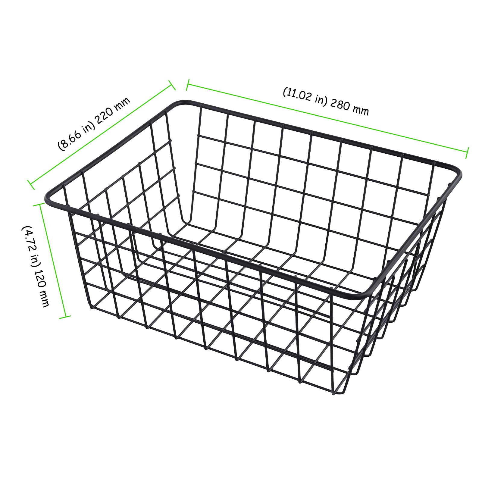 6 cestas de almacenamiento de alambre de 28 x 22 x 12 cm, cestas de metal negro, cestas de almacenamiento multifuncionales de hierro para cocina, baño, dormitorio, sala de estar, armario