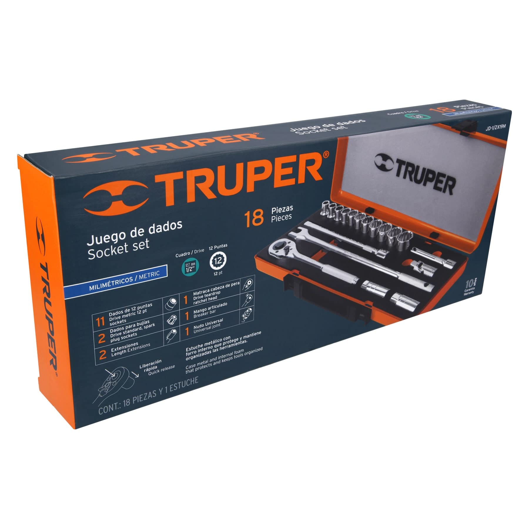 Truper Juego de herramientas llaves vaso y carraca 1/2"