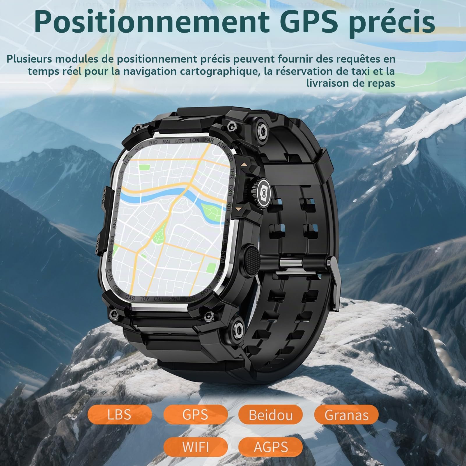 Lazmin112 Montre Connectée Android avec Carte SIM 4G, Écran Tactile 2,06 Pouces, 3 Go + 32 Go, WiFi, GPS, Bluetooth, NFC, Suivi des Activités Physiques Et Santé, Call, SMS, Photo (Black)