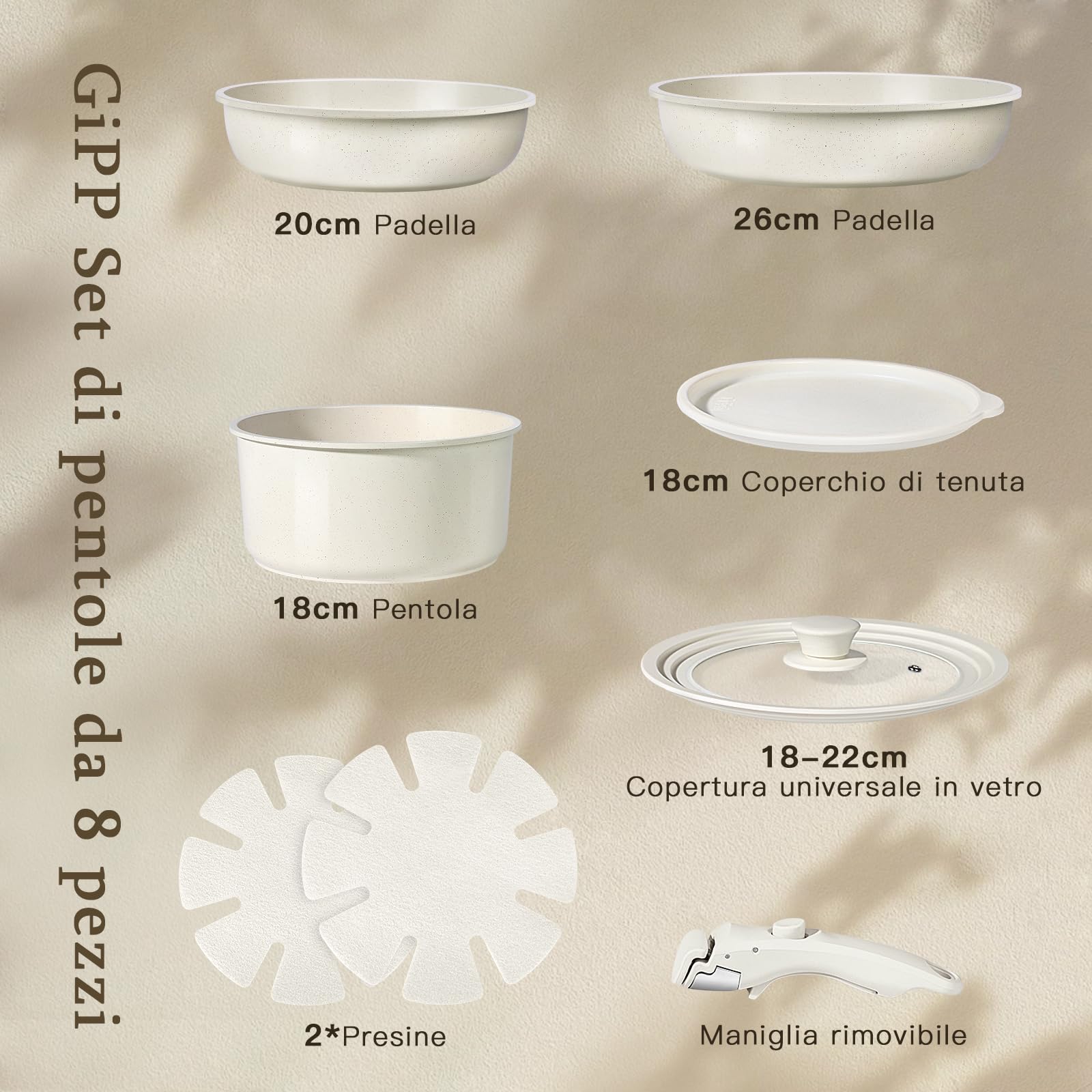 Set Di 8 Pentole E Padelle Con Manici Rimovibili, Pentole Con Rivestimento Antiaderente In Ceramica, Set Di Padelle Pressofuse Per Piano Cottura A Induzione, Set Di Pentole Con Padelle