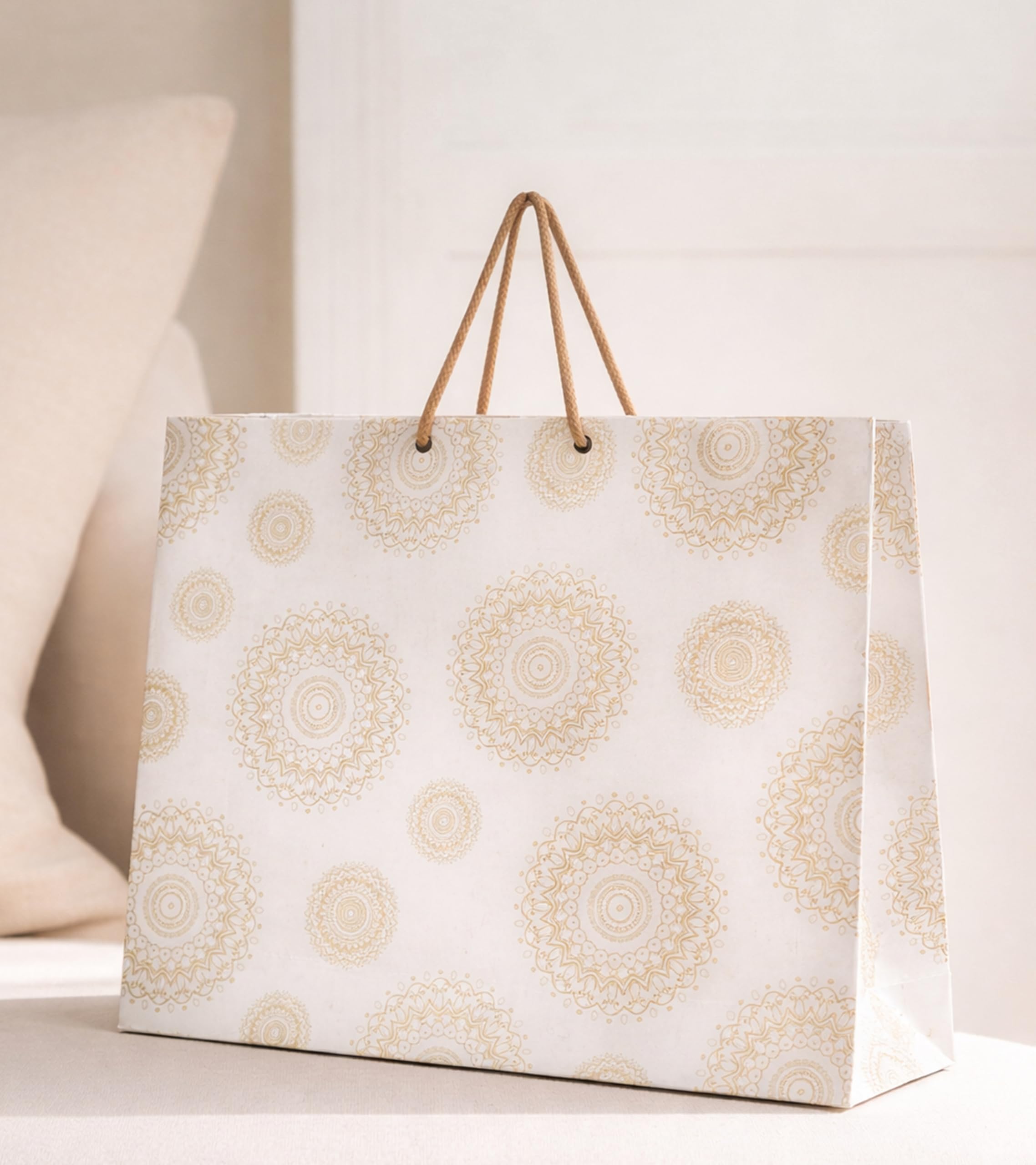 KOSY Extra Large Paper Bags - Pack of 10 | 45x10x35 cm | Eco-Friendly Kraft Bags for Shopping, Gifts, Retail, Grocery, Recyclable & Biodegradable. (Gold Mandala)-image-7