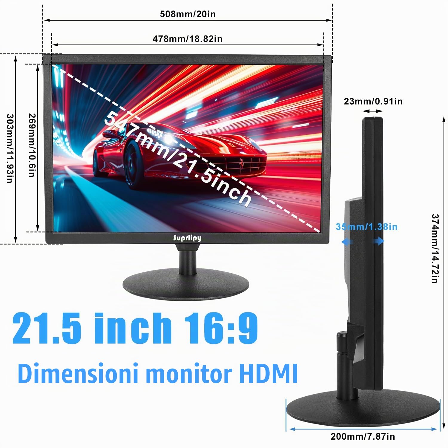 21,5 pollici FHD piccolo monitor IPS schermo LCD 1920x1080 60Hz 16:9 con HDMI BNC VGA AV USB ingresso altoparlanti incorporati per CCTV telecamera di sicurezza DVR PC RasPi