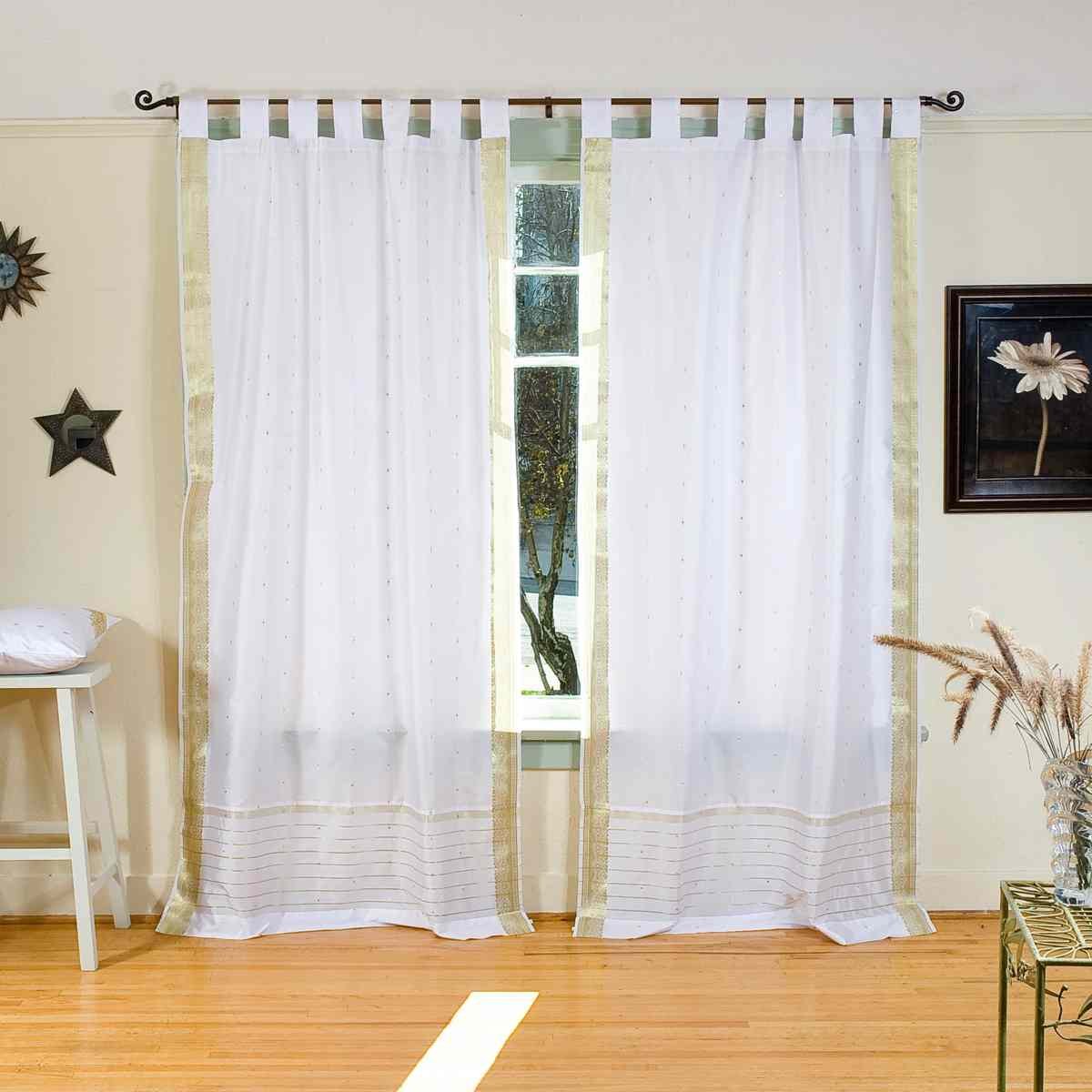 Tenda A Pannello Indian Selections Sari, 100x213 Cm, Bianco Con Passamaneria Dorata, Tessuto Poliestere, Venduta Singolarmente - 3