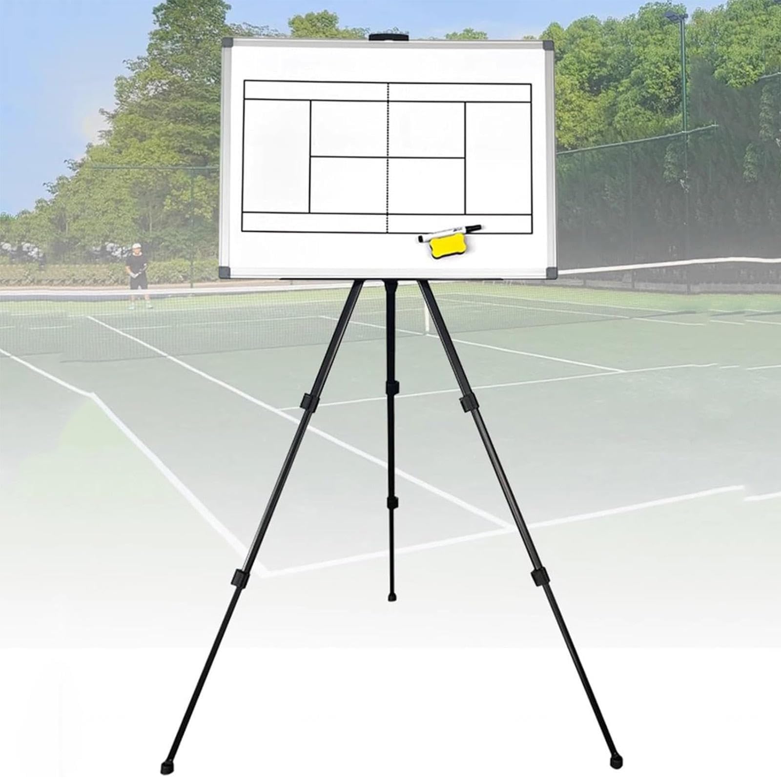 Lavagna magnetica da tennis con supporto retrattile - Lavagna cancellabile a secco bifacciale per allenatori, lavagna tattica da tennis magnetica regolabile in altezza per sessioni di