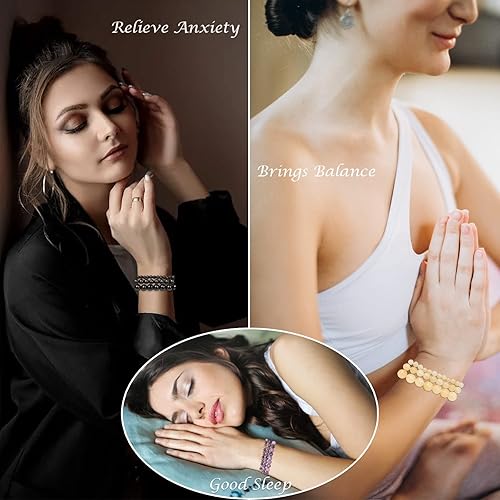 Miniatura 7 de Ronglry 3 pulseras de piedra natural para mujeres y hombres, pulseras de cuentas de cristal curativo, amatista espiritual, cuarzo rosa, chakras,