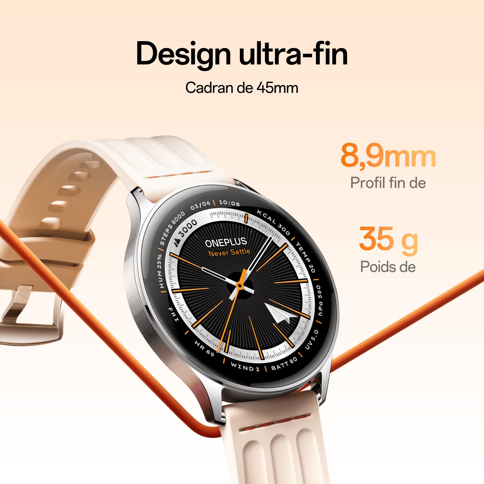 OnePlus Watch Lite Montre, Boîtier Acier, GPS Double, 10 Jours, Black