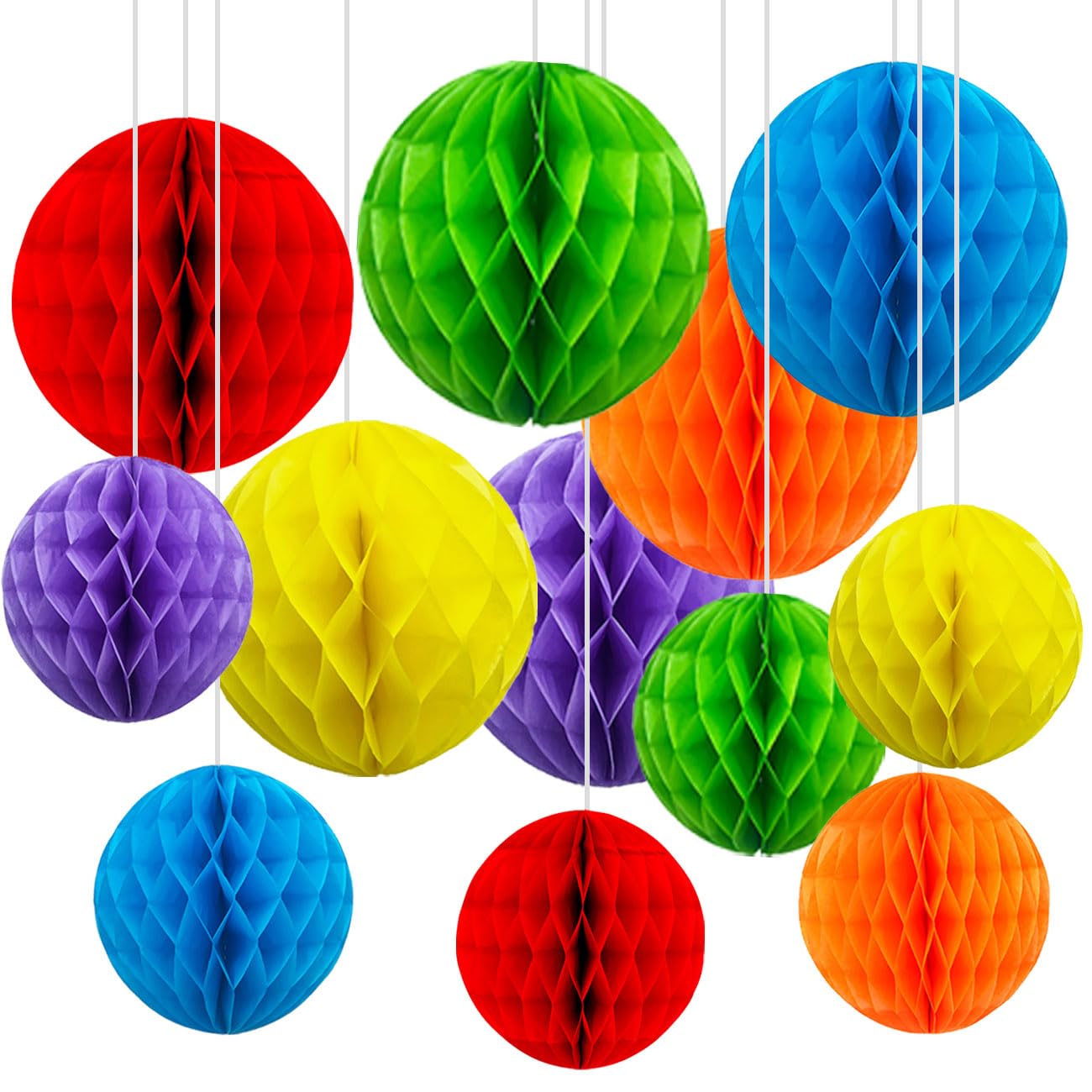 CC wonderland zone12pcs Rainbow Paper Honeycomb Balls,Colourful Hanging Tissue Pom poms for Party Decoration,6inch&10inch