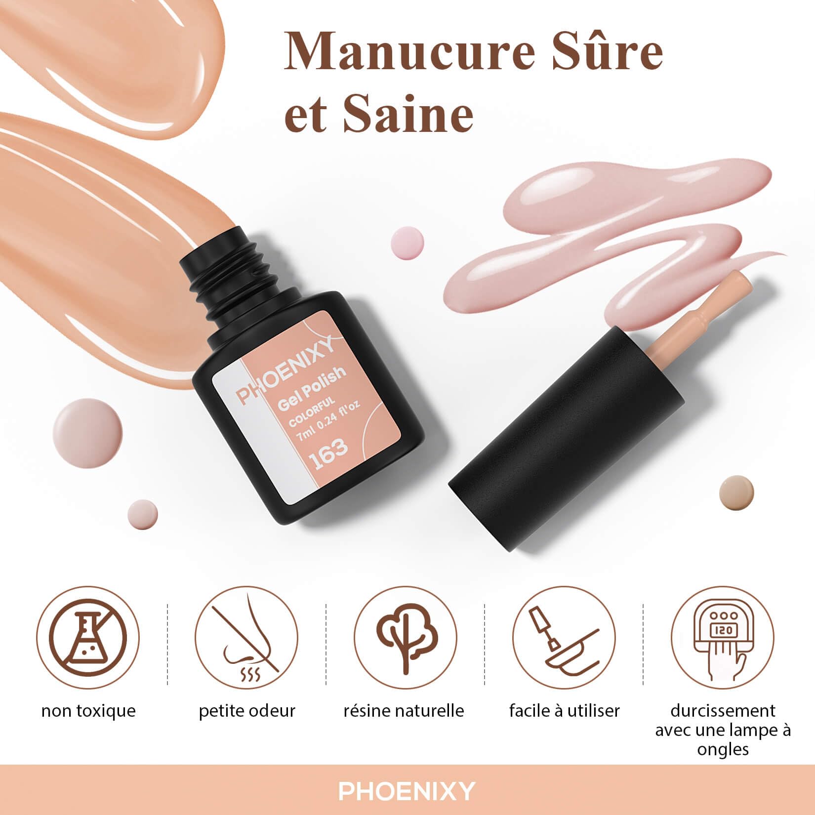 Phoenixy 50Pcs Vernis Semi Permanent 45 Couleurs Vernis Gel UV Semi Permanent avec 1 Base Coat 4 Top Coat Brillant Mat et Glitter Lot Vernis à Ongles Rose Marron Violet