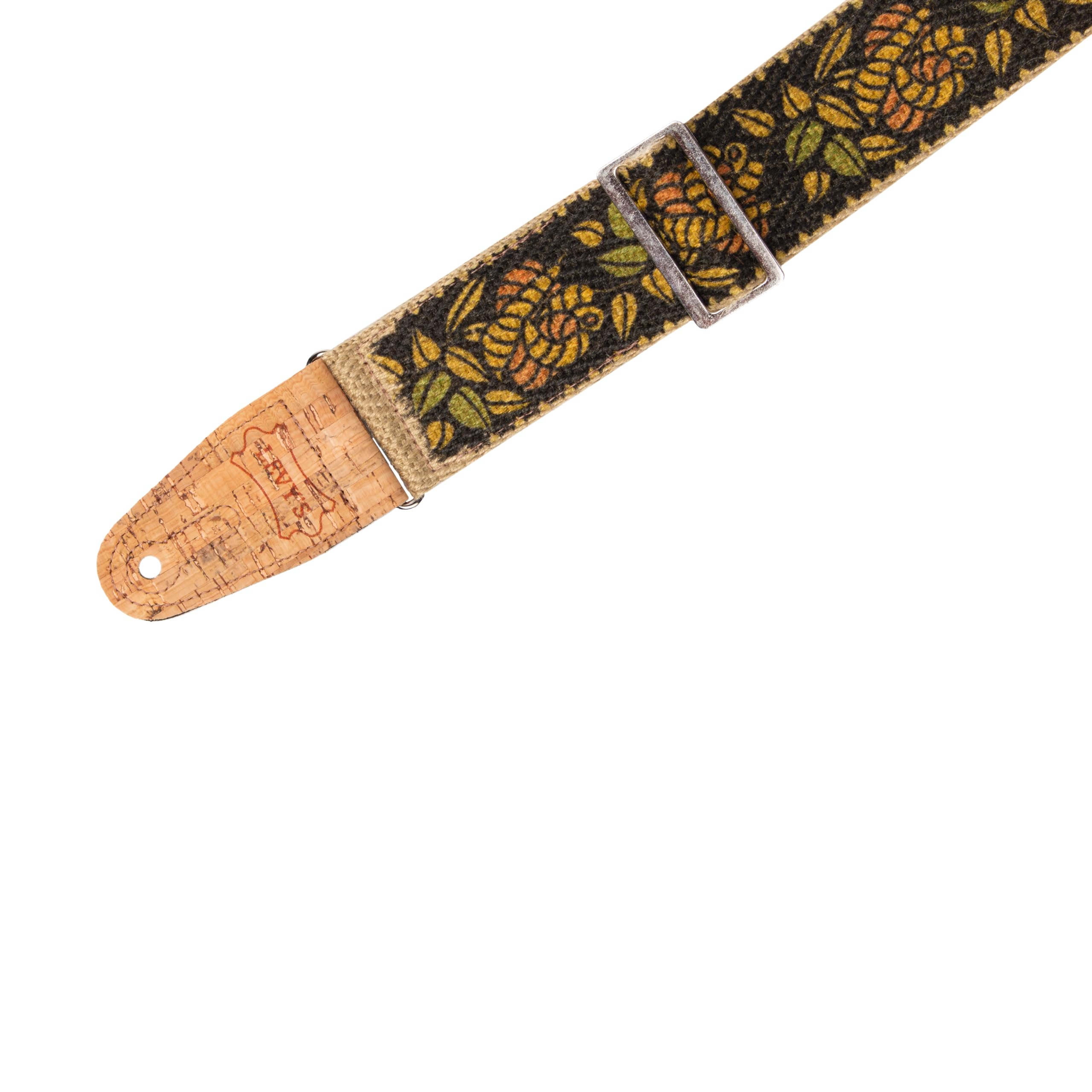 Levy's, MH8P-010 Tracolla in canapa Rosa Motif Yellow Orange and Black 2", Larghezza 2" (5.08 cm), Lunghezza Regolabile fino a 62" (157.48 cm), Stampa Rosa Motif Yellow
